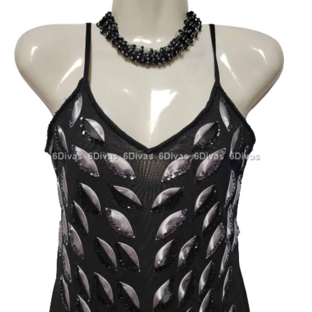 Sexy Dress Sequin Sheer Mini Glitter Silver Black Tunic Dress - Small or Petite - Picture 2 of 10